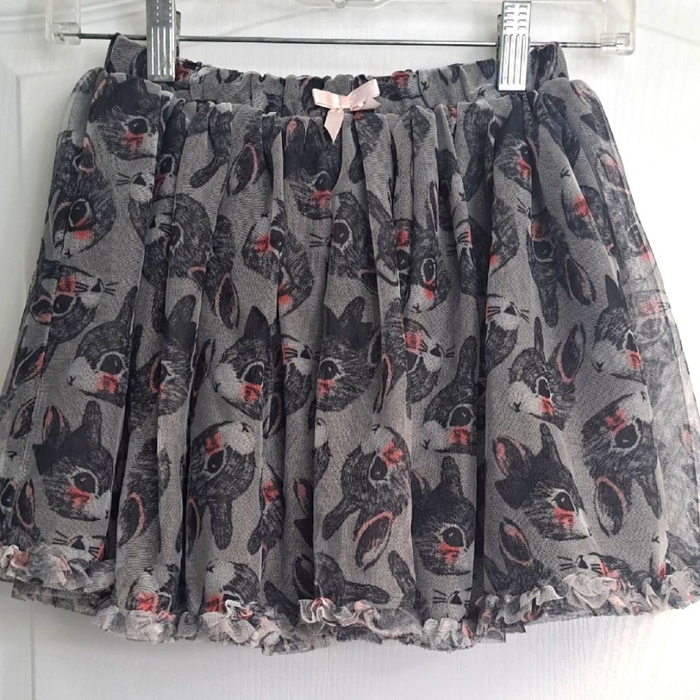 Gray Bunny Print Skirt Ruffles by H&M
